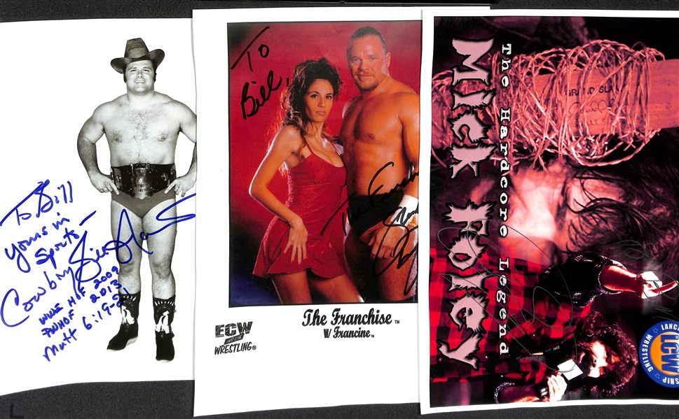 Lot of (13) Autographed Wrestling Photos w. Harley Race, Mick Foley, and Others