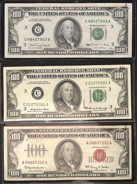 US Currency Lot - (3) US $100 Bills (1969, 1990, 1996)