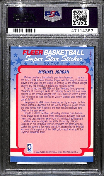 1988-89 Fleer Michael Jordan Sticker #7 Graded PSA 8 NM-MT
