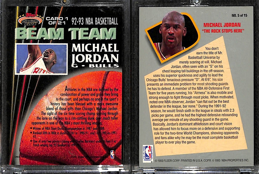 (2) 1992-93 Michael Jordan Cards - Stadium Club Beam Team #1 & Fleer Total D Insert #1