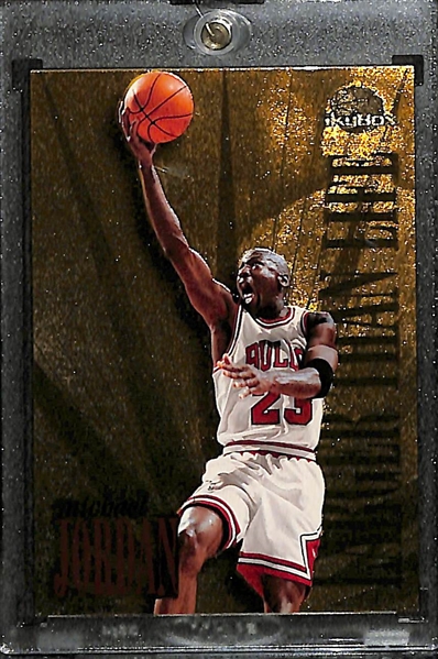 (2) Michael Jordan Insert Cards - 1995-96 Skybox Larger Than Life & 1996 UD Holoview Premium Collection