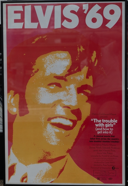 (3) Elvis Presley Framed 36x24 Posters (The Trouble with Girls Movie, Jailhouse Rock Movie Poster, & Black Leather Poster) - Likely all Printed in the 1970s-1980s