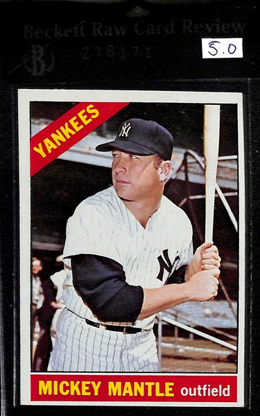 1966 Topps Mickey Mantle #50 Graded Beckett Raw Review BVG 5 (EX)