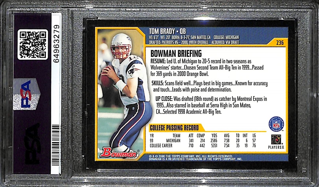2000 Bowman Tom Brady Rookie Card #236 Graded PSA 8 NM-MT
