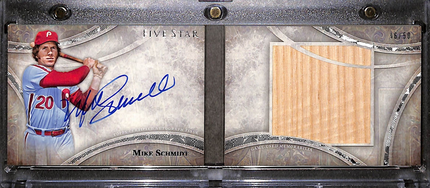 2014 Topps Five Star Baseball Mike Schmidt Autographed Jumbo Bat Booklet Card #46/50