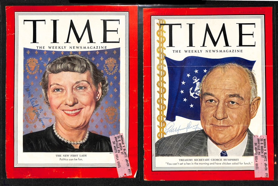 (18) 1950s Political Related Autographs w. First Lady Mamie Eisenhower & Sec. State Dean Acheson (Mostly Cut Time & US News Covers) 