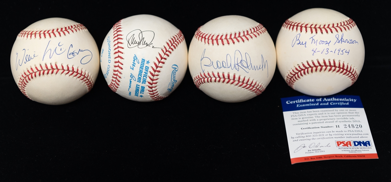 Lot of (4) Autographed Baseballs w. Willie McCovey, Brooks Robinson, Bill Scowron, and Dave Duncan (JSA and PSA Cert)
