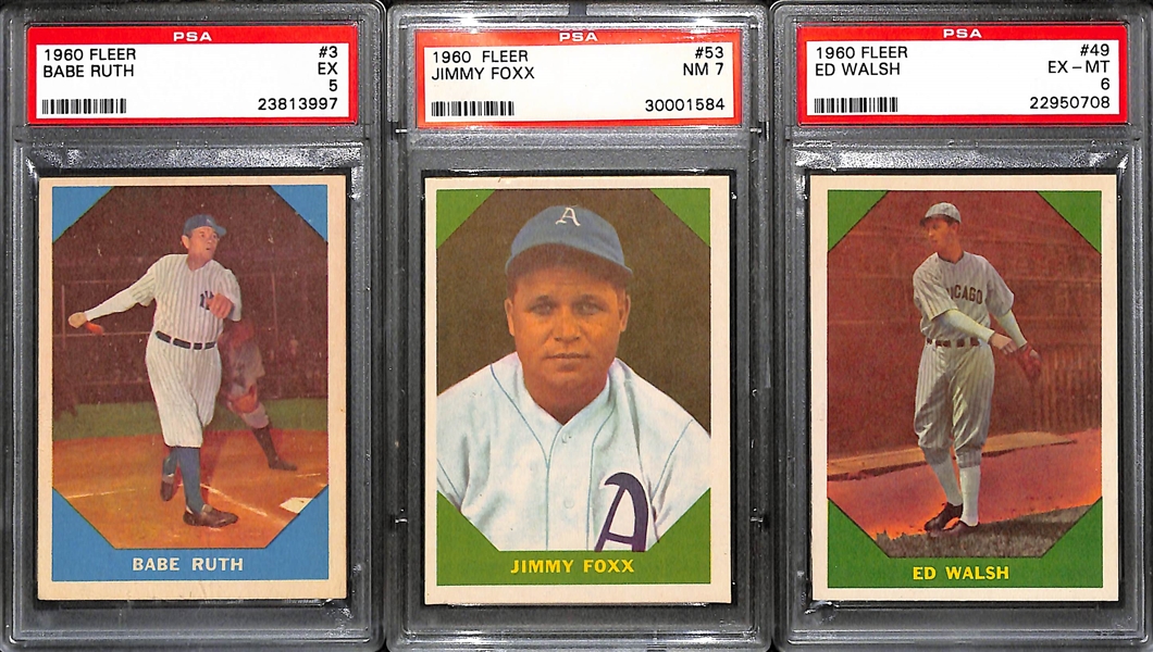 Lot of (75+) 1960 Fleer Baseball Cards w. Babe Ruth PSA 5 & Jimmy Foxx PSA 7, and many other stars!
