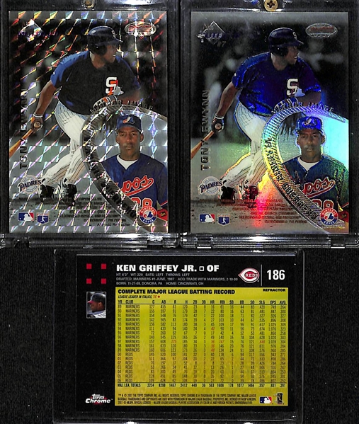 Lot of (3) Ken Griffey Jr. Baseball Cards w. 1995 Bowmans Best Mirror Image Griffey Jr./Greive & Gwynn/Guerrero Atomic Refractor!