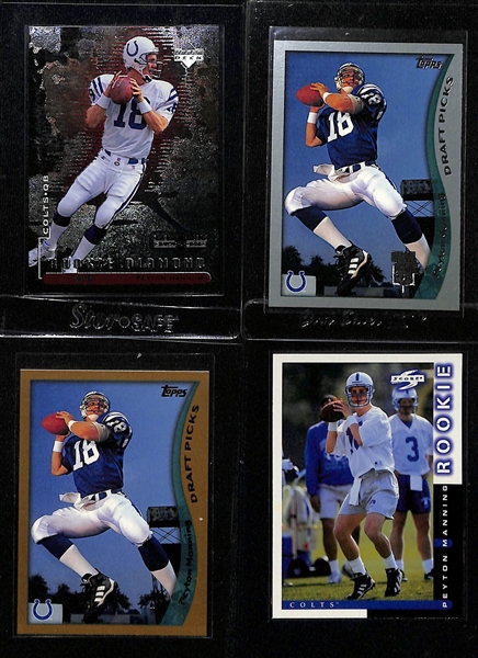 Lot of (12) 1998 Peyton Manning Rookies w. Topps Season Opener, Topps Draft Picks, UD Black Diamond #d /2500
