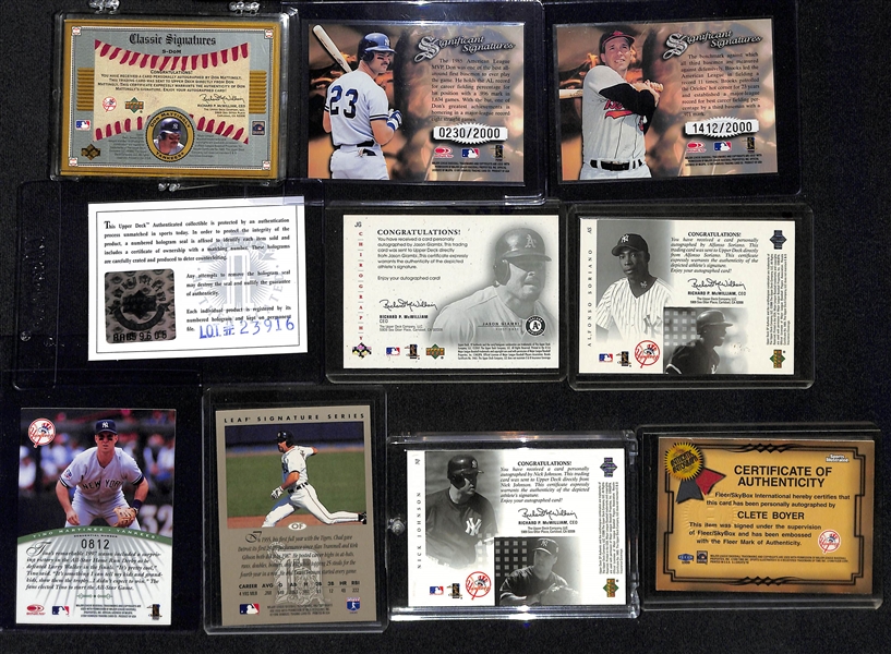 Lot of (10) Autographed Baseball Cards w. (2) Don Mattingly, Brooks Robinson, and Others