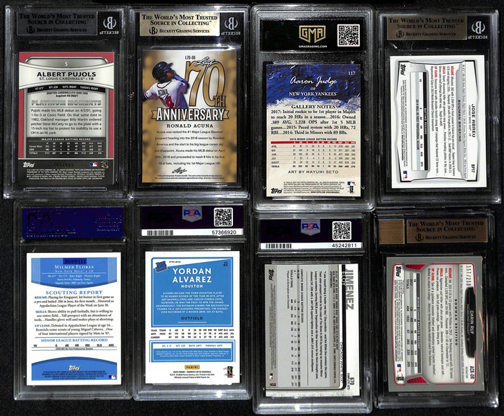 Lot of (8) Graded Rookie MLB Baseball Card Lot w. Albert Pujols, Acuna, Judge and Others