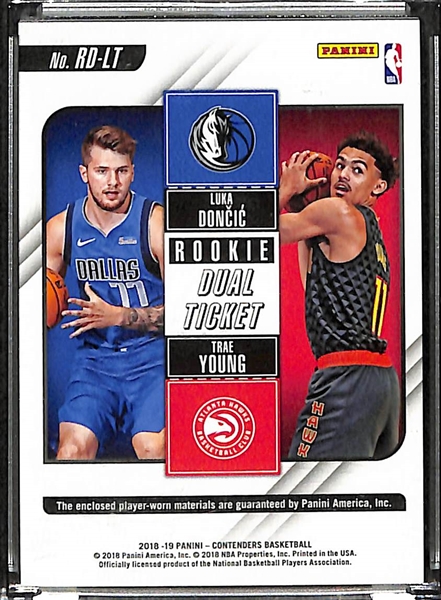 2018-19 Panini Contenders Basketball Luka Doncic & Trae Young Dual Ticket Patch Rookie Card