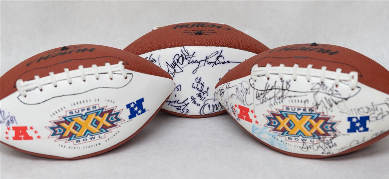 Lot of (3) Super Bowl XXX Autographed Footballs w. Over (30+) Signatures Inc. Chris Carter, Curtis Martin, Others (JSA Auction Letter)