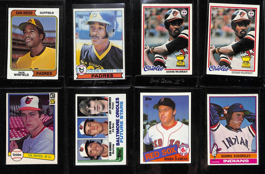 Lot of (16) 1970s & 80s Rookie Star Lot w. Winfield, O. Smith, (2) Eddie Murray, Ripken, Clemens and More