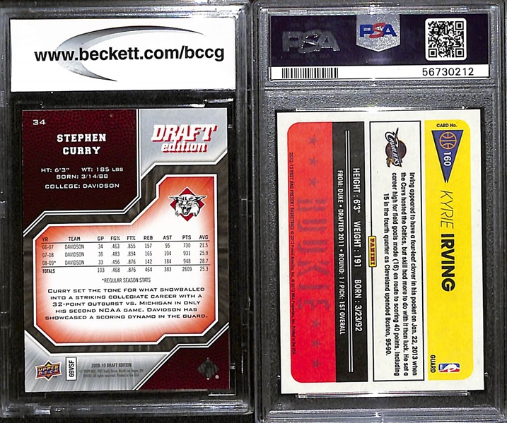 (2) Graded Basketball Rookie Cards - 2009 Steph Curry UD Draft (BCCG 10) & 2012 Past & Present Kyrie Irving PSA 10