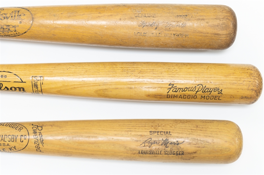 Lot of (3) Yankees Vintage Store Model Bats w. Mickey Mantle, Joe DiMaggio, and Roger Maris 