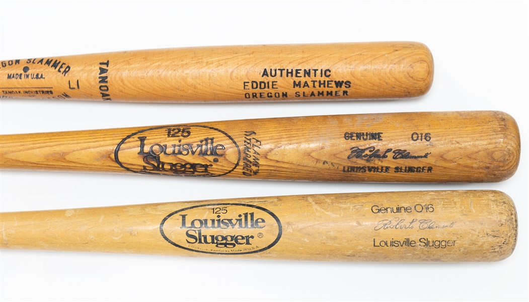 Lot of (3) vintage Baseball Bats w. (2) Louisville Slugger Roberto Clemente Genuine 016