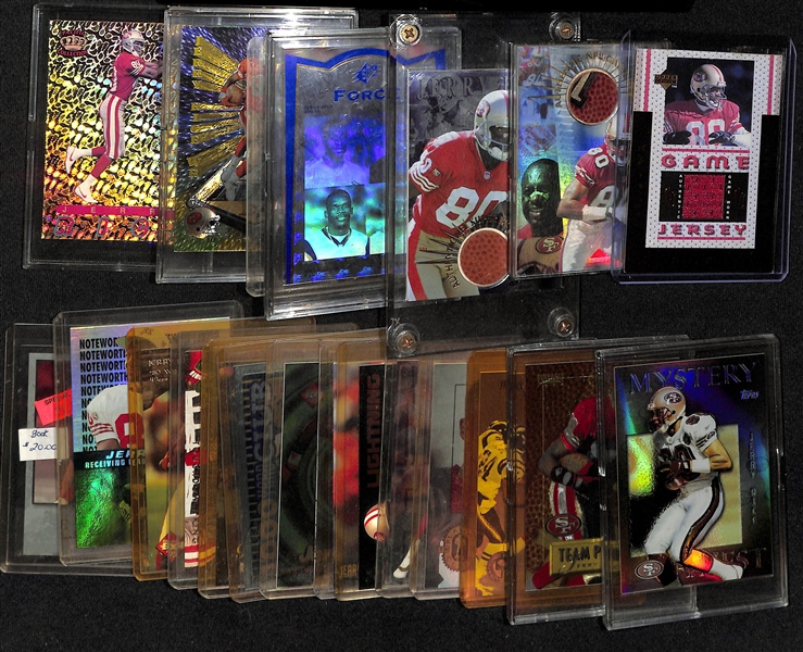 Lot of (20+) Jerry Rice Inserts w. Rare 1996 Upper Deck Game Worn Jersey Relic