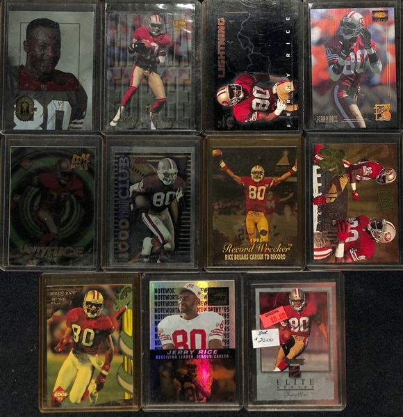 Lot of (20+) Jerry Rice Inserts w. Rare 1996 Upper Deck Game Worn Jersey Relic
