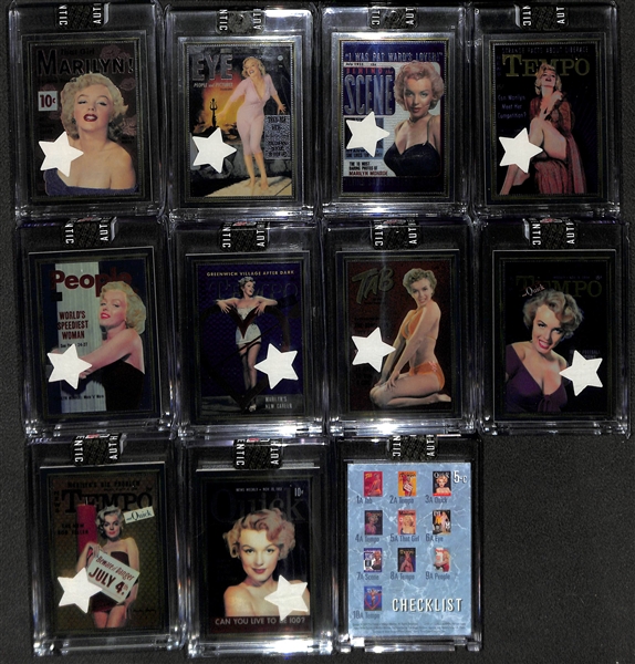 10 Card Set of Marilyn Monroe Bed Sheet Relic Cards, Sealed Sports Time Box Set, and Print w. Historical Photo Archive - Marilyn Monroe “The Seven Year Itch” Limited Edition 16.5x22 Fine Art...