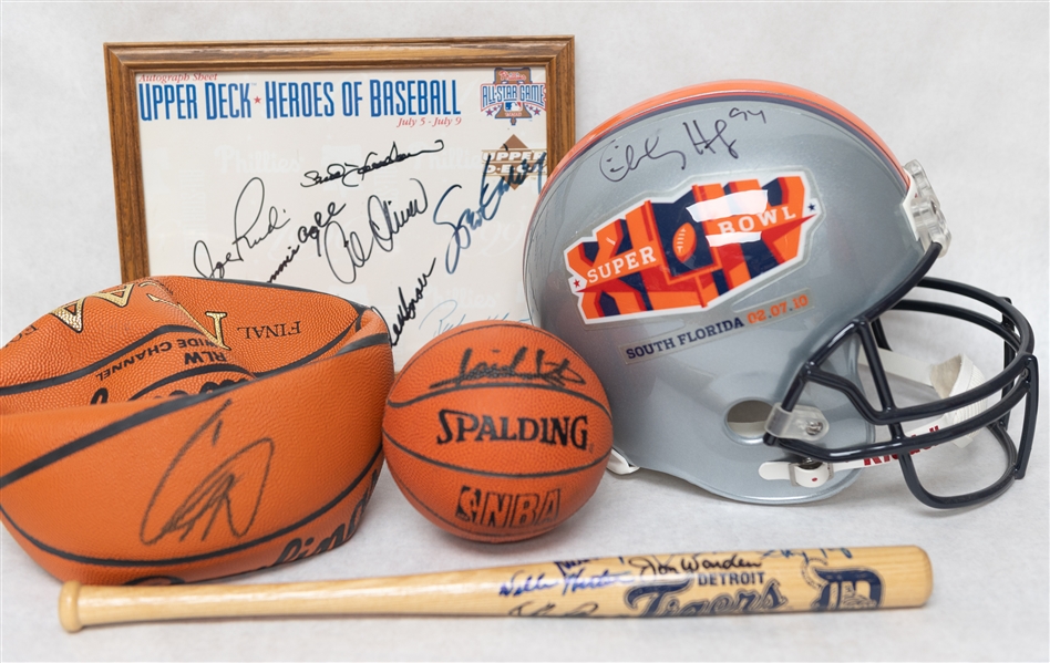 Mixed Sports Autograph Lot w. Charles Haley Autographed Replica Super Bowl XLIV Helmet, and More (JSA Auction Letter)