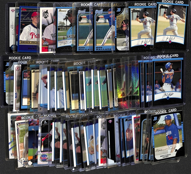 Lot of (50) Baseball Rookie Cards from 1996-2021 w. (2) 2001 Bowman Albert Pujols & 2005 Justin Verlander