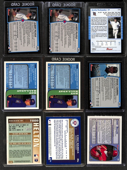 Lot of (50) Baseball Rookie Cards from 1996-2021 w. (2) 2001 Bowman Albert Pujols & 2005 Justin Verlander
