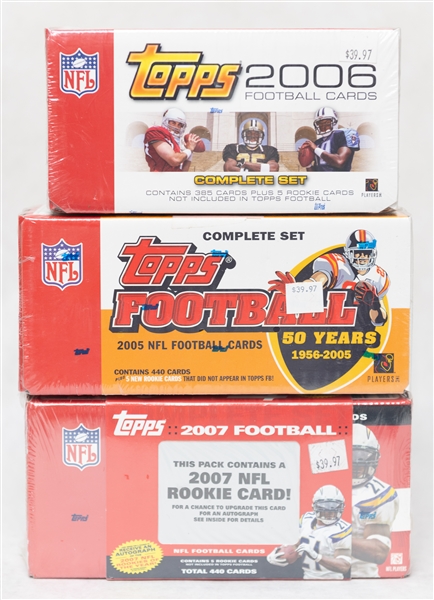 2005 (Aaron Rodgers Rookie Year), 2006 & 2007 Topps Football Sealed Complete Sets