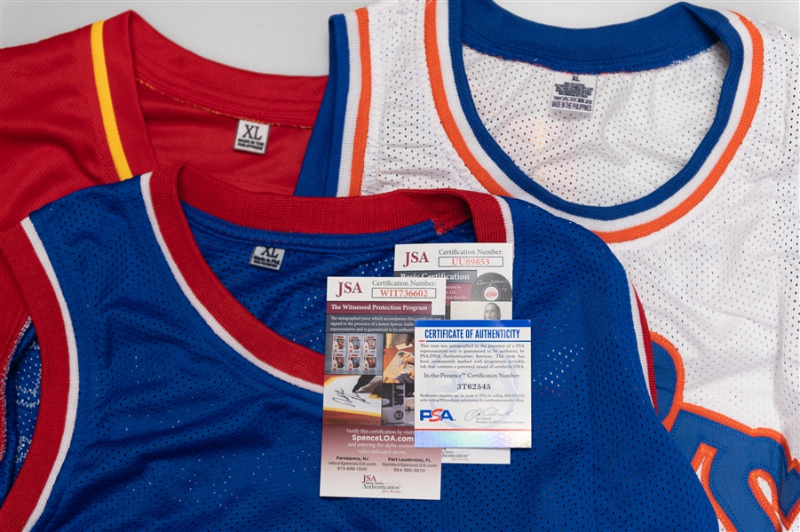 Lot of (3) Autographed NBA Style Jersey w. Isaiah Thomas, Mark Price and Spudd Webb (PSA & JSA Certs)