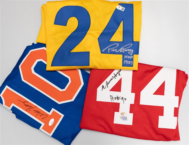 Lot of (3) Autographed HOF Autographed Jerseys w. Walt Frazier, Rick Barry, and Elvin Hayes (JSA, Beckett, and TriStar Certs)