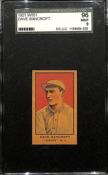 1921 W551 Dave Bancroft (HOF) Hand Cut Strip Card Graded SGC 9 Mint! Pop 3 - None Graded Higher
