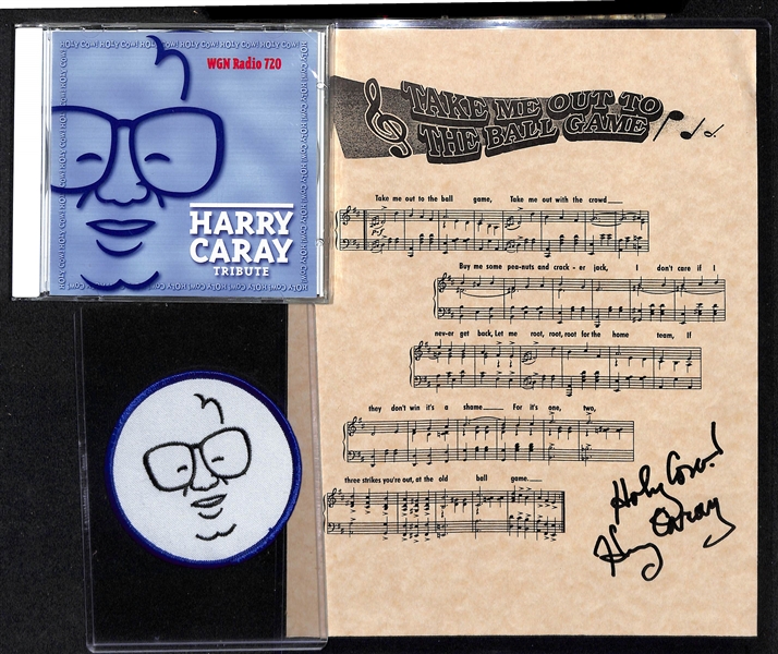 Harry Caray (Deceased Cubs Announcer) Signed Take Me Out to The Ballpark Sheet Music w. CD & Patch (JSA Auction Letter)