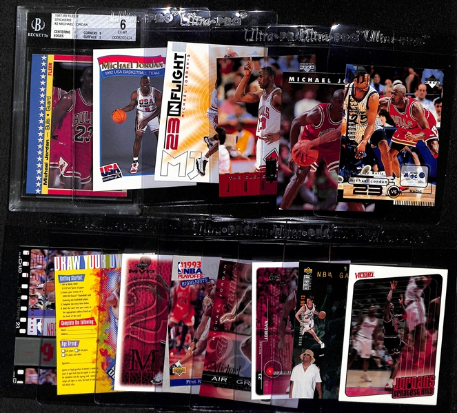Lot of (14) Michael Jordan Cards, Inc. 1987 Fleer Sticker #2 Graded BGS 6 EX-MT