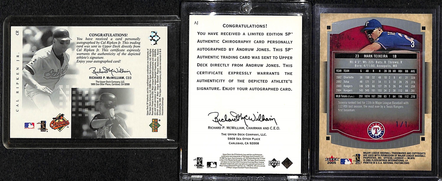 Baseball Card Lot - Cal Ripken Jr. & Andruw Jones Autographs, Mark Teixieira 1/1 Card!
