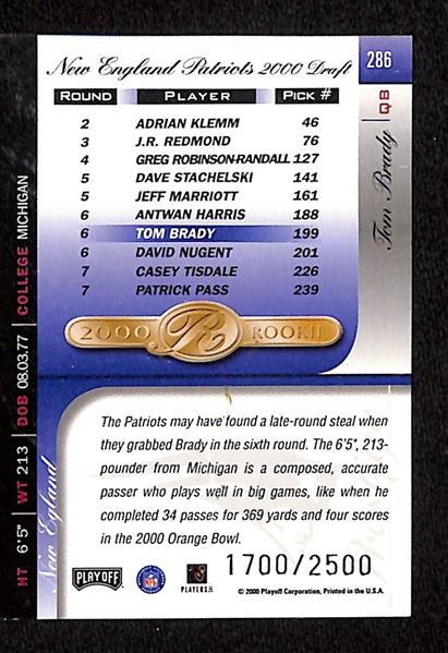 2000 Playoff Prestige Tom Brady Foil Rookie Card #1700/2500