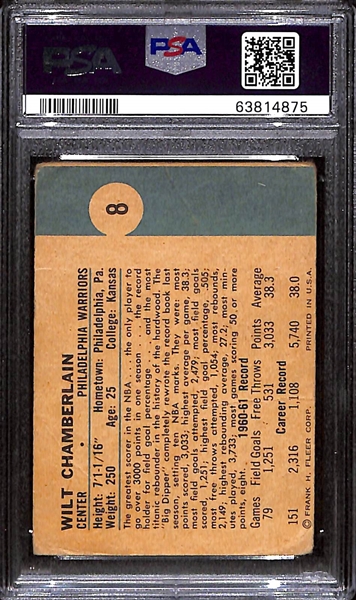 1961 Fleer Basketball Wilt Chamberlain #8 Rookie Card Graded PSA 1 (Card Presents Much Better Than the Grade) - Iconic Rookie Card
