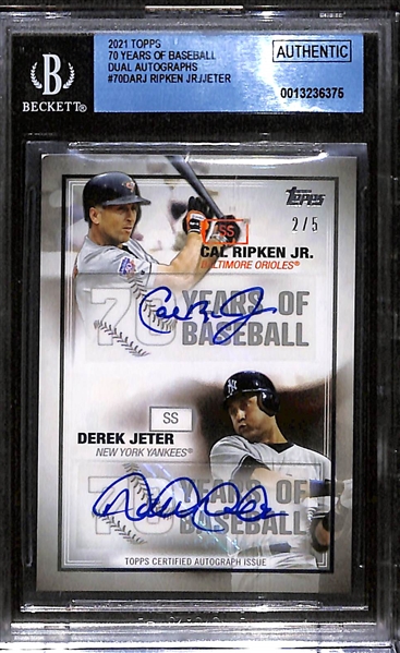 2021 Topps  Derek Jeter & Cal Ripken Jr. Dual Autograph 70 Years of Baseball #ed 2/5 (Beckett Authenticated)