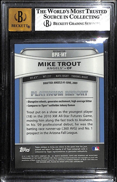 2010 Bowman Platinum Mike Trout Autographed Rookie Card Graded BGS 8  (10 Autograph Grade)