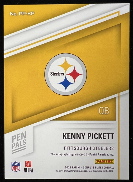 2022 Donruss Elite Pen Pals Kenny Pickett 1st Pittsburgh Steelers Autographed Card