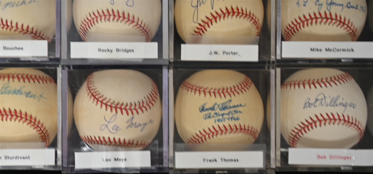 Lot of (12) Vintage Single Signed Baseballs w. Rocky Bridges, Frank Thomas, & Bob Dillinger - JSA Auction Letter