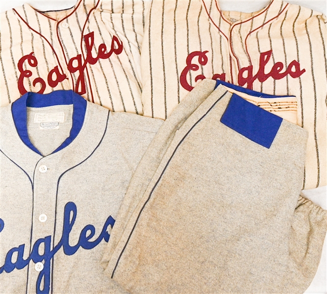 (3) Vintage Eagles Baseball Jerseys (1 w/ Pants) Made by The Sports Centre of Philadelphia