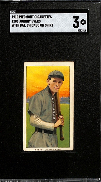 1909-11 T206 Johnny Evers w. Bat, Chicago on Shirt (HOF - Piedmont 350 Back) Graded SGC 3 (VG)