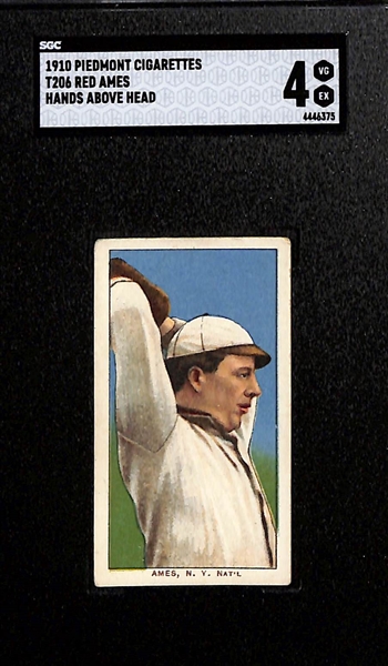 1909-11 T206 Red Ames - Hands Above Head (NY Giants - Piedmont 350 Back) Graded SGC 4
