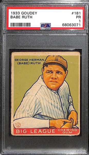 1933 Goudey Babe Ruth #181 Graded PSA 1