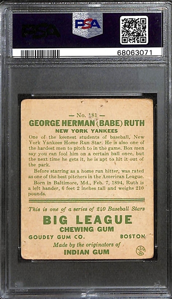 1933 Goudey Babe Ruth #181 Graded PSA 1