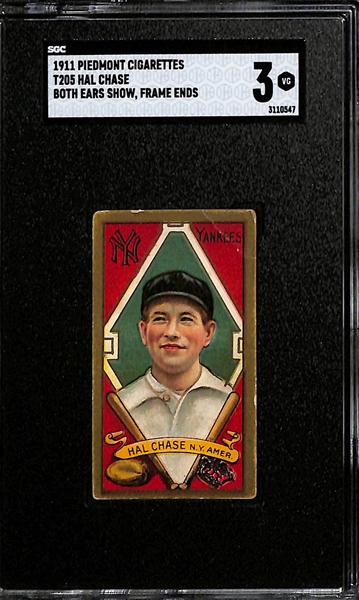 1911 T205 Gold Border Hal Chase (Both Ears Show, Frame Ends) Piedmont Cigs. Graded SGC 3