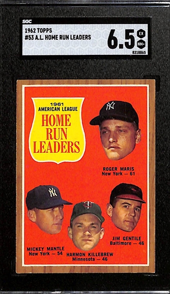 1962 Topps #53 AL Home Run Leaders (1961) w. Mickey Mantle & Roger Maris Graded SGC 6.5