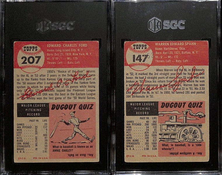 (2) 1953 Graded Cards - Whitey Ford #207 (SGC 4) & Warren Spahn #147 (SGC 1.5)