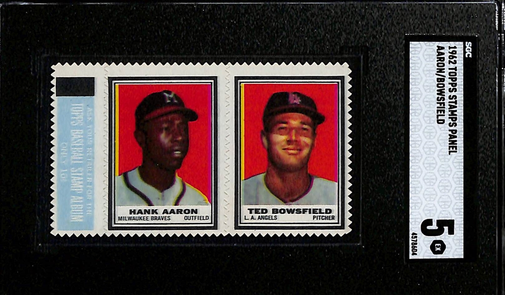 1962 Topps Stamps Panels - Hank Aaron/Bowsfield (SGC 5) & Bob Clemente/Battey (SGC 4)